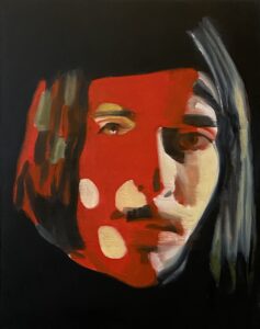 John Cale with Projections, oil on panel, 14 X 11, 2023