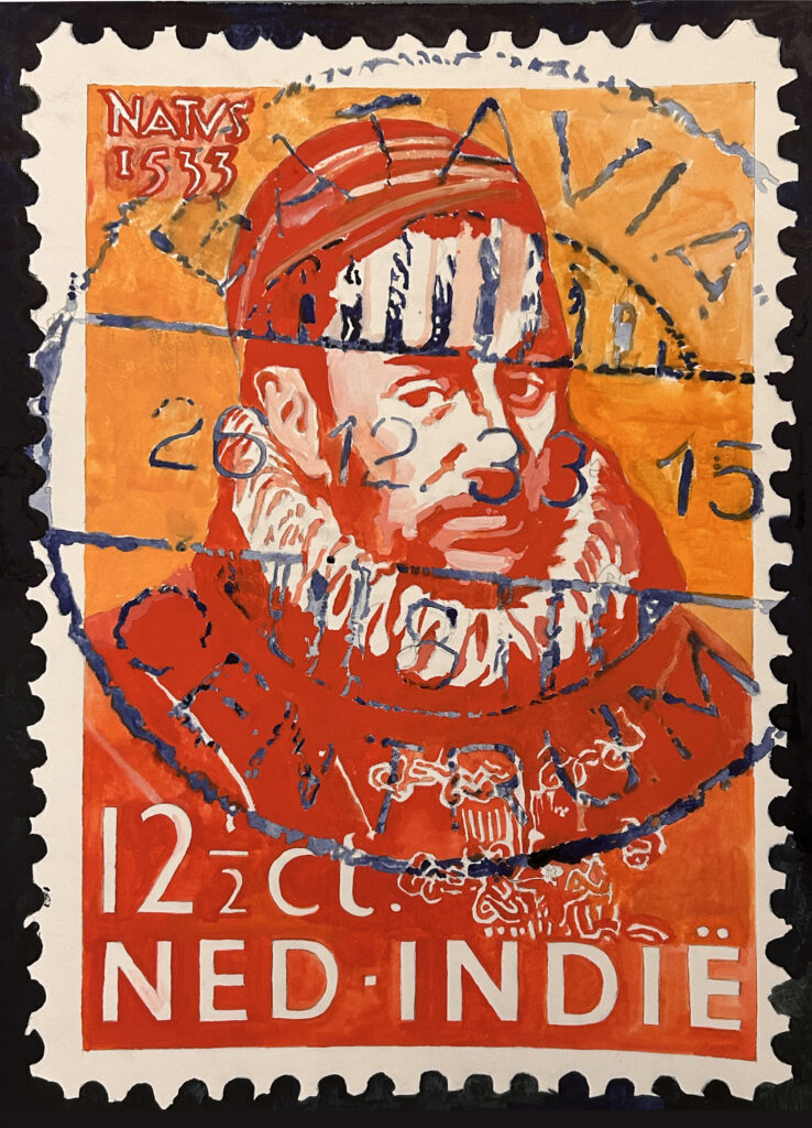 12½ Cent Ned-Indie Stamp - William of Orange, 1933, Stamp, Postmarked Batavia. Watercolor, gouache, and graphite on 400 lb. Arches Watercolor paper, 30X22 inches